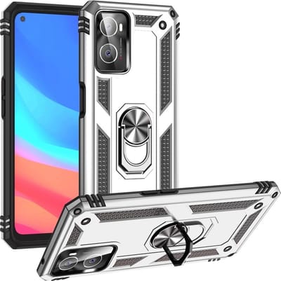 Geschikt voor Oppo A76 Hoesje Armor Anti-shock Backcover Zilver - Geschikt voor Oppo A76 - Geschikt voor Oppo A76 Backcover kickstand Ring houder cover TPU backcover oTronica