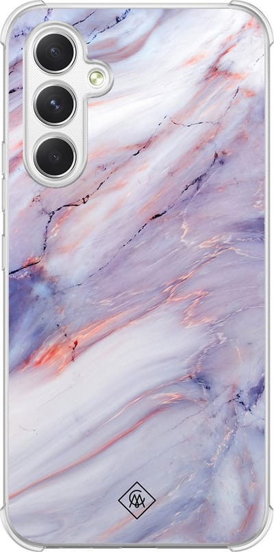 Casimoda® hoesje - Geschikt voor Samsung Galaxy A15 - Marmer Paars - Shockproof case - Extra sterk - TPU/polycarbonaat - Roze, Transparant
