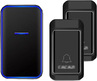 Draadloze Deurbel Kit - Zonder Batterij Werking - Ontvang Bezoekers - 149 Meter Bereik - 2 Drukknoppen 1 Ontvanger - Zwart