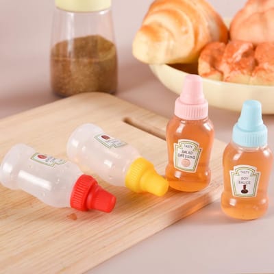Famanu – Mini knijpfles set van 4, 23 ml, kleine sausflesjes met schroefdop voor dressing en sojasaus