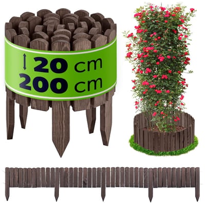 KADAX houten borderrand, 200 x 20 cm, houten omheining voor bloembedden en moestuinen, flexibele gazonrand voor de tuin, decoratieve tuinomheining in antraciet
