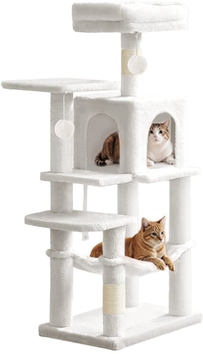 Feandrea - Krabpaal - Kattenboom - Voor Katten - 4 Krabpalen - 2 Plateaus - 1 Hangmat - 1 Huisje