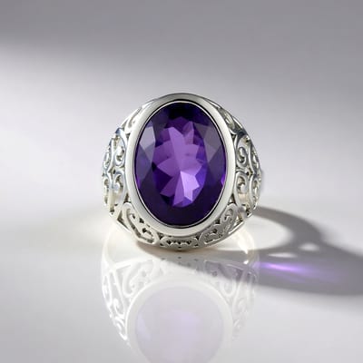Cavill - Zilveren ring platina geplateerd - Siberische amethist ovaal 7,505 ct - 925 sterling zilver - Filigraan dames ring paars edelsteen
