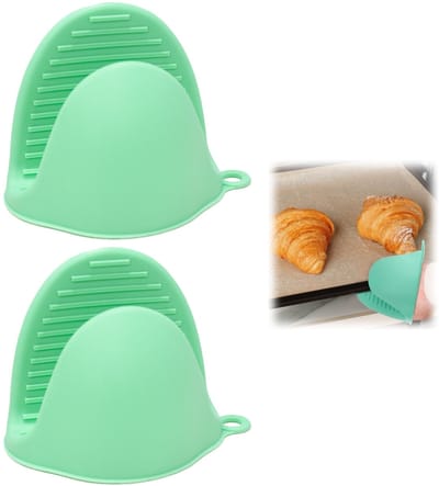 2 stuks - Ovenhandschoenen - Siliconen ovenhandschoenen met hittebestendige vingerclips - Bakhandschoenen - Hittebestendig - Geschikt voor keukens, koken, bakken en grillen - Groen - 11 cm x 8,5 cm