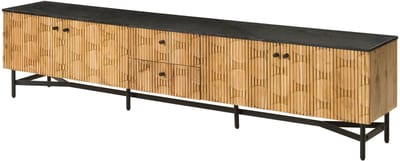 MASSIVMOEBEL24.DE acacia TV-meubel natuur / zwart 240x40x55 cm gelakt deels gemonteerd LONDON volledig massief #107