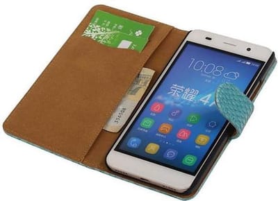 Snake Bookstyle Wallet Case Hoesje - Geschikt voor Huawei Honor 4 A / Y6 Turquoise