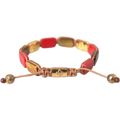 Nialaya CZ Tijgeroog Rode Koraal 925 Zilver Heren Armband
