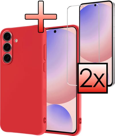 Hoesje - Met 2x Screenprotector - Geschikt voor Samsung Galaxy S24 FE - Sterk & Shockproof - Back Cover - Siliconen Case - Telefoon Hoes - Rood