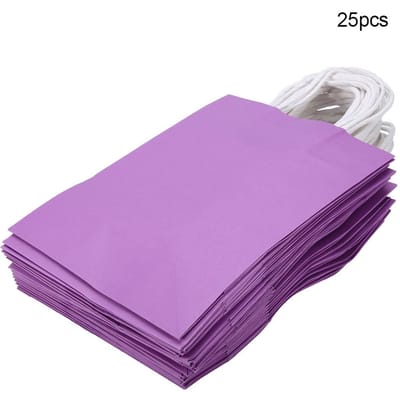 25 STUKS Cadeauzak Kraftpapier voor Bruiloft Snoep Bedankje Zak Met Handvat Paars pink