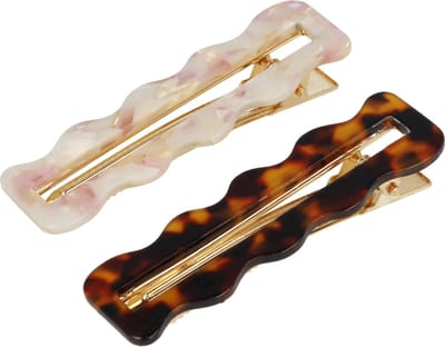 Haarsoires Haarspeld Duckklemmen 8cm – Wavevorm met Marmerprint – Bruin Creme – Set van 2 - Haarclip - Haarklem - Makkelijk in Gebruik - Sterke Haarclip voor Styling & Dagelijks Gebruik - Hair Clip - Decoratieve Haaraccessoire