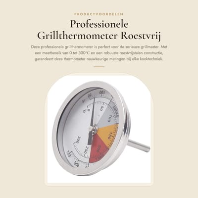 Dailygoods- Grillthermometer 0-300℃ - Professionele BBQ Thermometer - Roestvrij Staal - Temperatuurmeter 50-500°F - Bimetaal Schaal - Nauwkeurige Metingen - Barbecue Thermometer