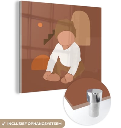MuchoWow® Glasschilderij 90x90 cm - Schilderij acrylglas - Baby - Jongen - Meisje - Abstract - Foto op glas - Schilderijen