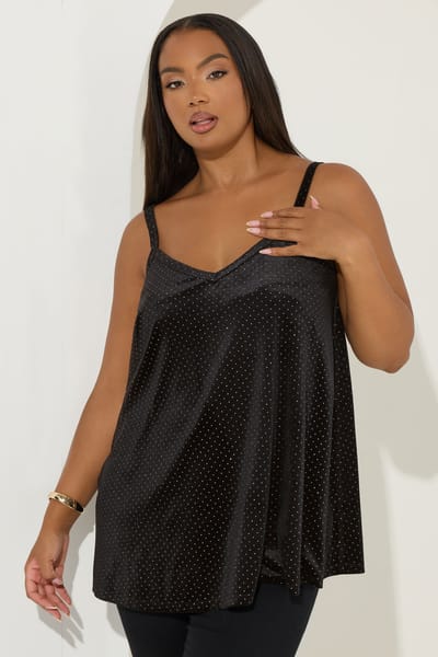 Yours Zwarte Glitter Stippen Cami Top Size 42