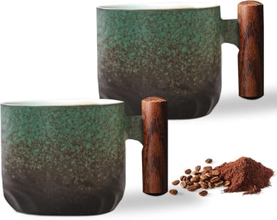 Set van 2 Espresso Kopjes van Steenware, 70 ml, Ideaal voor Koffie en Thee, Met Handvat, Perfect voor Espresso en Mini Theekopjes
