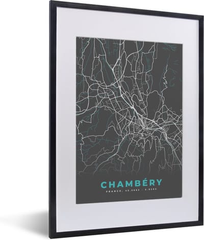 Fotolijst incl. Poster - Chambéry - Plattegrond - Kaart - Stadskaart - Frankrijk - 30x40 cm - Posterlijst