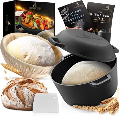 Gietijzeren Pan Brood Bakken - All-in-One Set met Gaarmand en Deegschraper