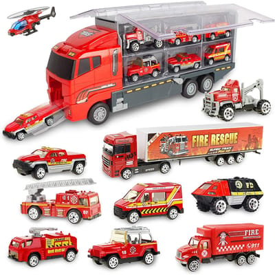 Grote vrachtwagens collectie Miniatuur gegoten metalen auto's Speelgoedvoertuigen Vrachtwagen Helikopter Tank Brandweerwagen Bouwvoertuig Speelgoed
