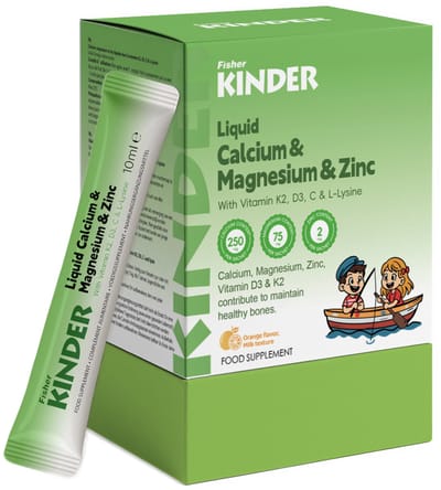 Fisher Kinder - Calcium Complex voor Kinderen 3+ - Vloeibare Sticks - sterke botten - Magnesium, D3, K2, Zink & IJzer - 30 x 10ml