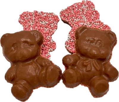chocolade beertjes met roze musket 300 gram babyshower en kraamfeest chocolade babybeertjes