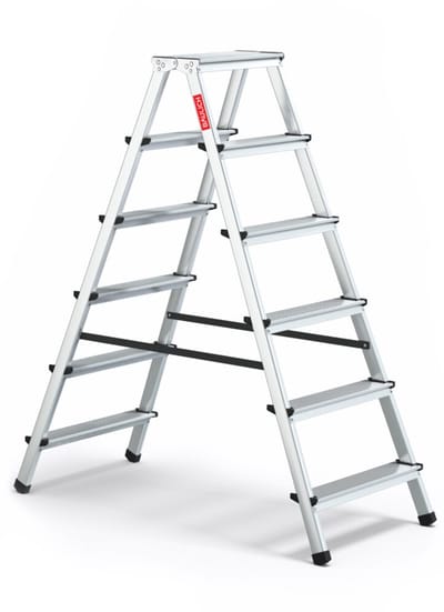 Baulich Dubbelzijdige aluminium trapladder - 6 treden met antislip platform - opvouwbare huishoudladder, werkhoogte 283 cm