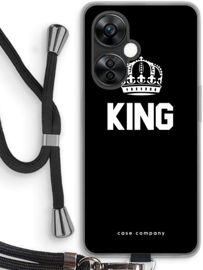 Case Company® - Hoesje met koord geschikt voor OnePlus Nord CE 3 Lite hoesje met Koord - King zwart - Telefoonhoesje met Zwart Koord - Bescherming aan alle Kanten en Over de Schermrand