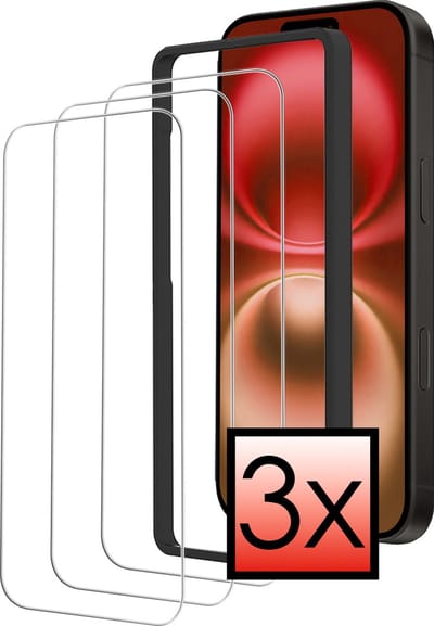 Screenprotector - 3 stuks - Geschikt voor Apple iPhone 16 - Met Installatie Frame - Beschermglas - Gehard Glas - Tempered Glass - Screen Protector - Inclusief Montage Kit