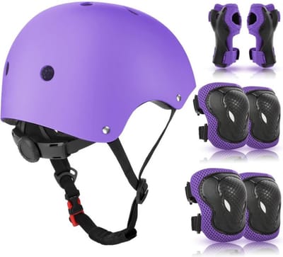 Kinderhelm met Beschermset - Fietshelm & Skatehelm - Knie-, Elleboog- & Polsbeschermers - Paars