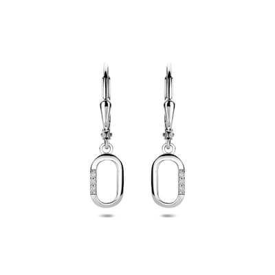 Zilveren gerhodineerde oorhangers zirkonia brisur haak 25 mm - 1341828