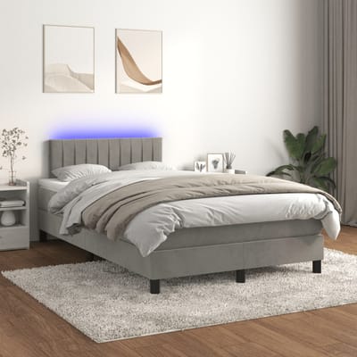 vidaXL - Boxspring - met - matras - en - LED - fluweel - lichtgrijs - 120x200 - cm