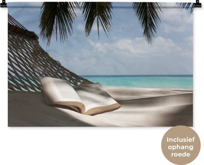 Wandkleed - Wanddoek - Hangmat - Boek - Strand - 90x60 cm - Wandtapijt