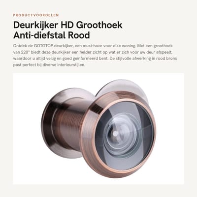 Dailygoods - Deurkijker HD - Groothoek - Anti-diefstal - Rood brons - Optisch glas - Deuraccessoires - Geschikt voor alle deuren