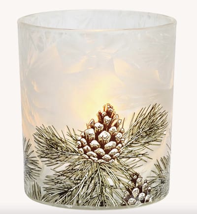 Theelichthouder dennenappel decor glas wit (B/H/D) 9x10x9cm