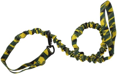 Allecto - Hondenriem - Dubbele handgreep - Veiligheid en comfort - Camouflage geelgroen - Elastisch nylon - Geschikt voor honden - Lengte 110-160 cm