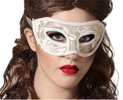 Verkleed oogmasker - wit - kant patroon - volwassenen - Halloween/gemaskerd bal