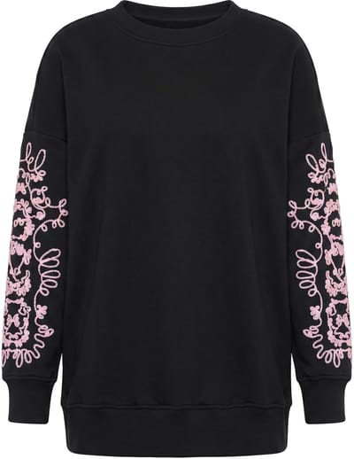 Studio Untold - Dames - Sweatshirt oversized model borduursel op lange mouwen - Zwart - Maat 42+