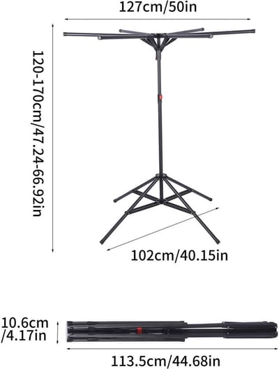 Casa Living Droogrek - Opvouwbaar Wasrek - Verstelbaar Koolstofstaal - 6 Uittrekbare Armen - Inclusief Accessoires - Zwart