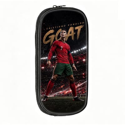 Voetbalster Pennenbakje Ronaldo Patroon Leer Potlooddoosje Beste Cadeau Make-uptas Student Reis Voetbal Sport Potloodtasje