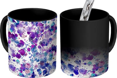 Magische Mok - Foto op Warmte Mokken - Koffiemok - Waterverf - Patronen - Paars - Magic Mok - Beker - 350 ML - Theemok