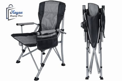 Opvouwbare Campingstoel Grijs – Visstoel met Armleuningen Bekerhouder Draagtas – Outdoor – vouwstoel – klapstoelen – 84213
