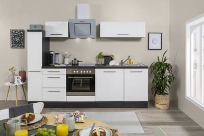 Goedkope keuken 250  cm - complete keuken met apparatuur Amanda  - Eiken/Wit - soft close - keramische kookplaat - vaatwasser - afzuigkap - oven    - spoelbak