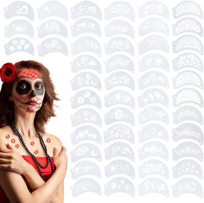 Herbruikbare make-upsjablonen voor kinderen en volwassenen - 50 stuks voor Halloween, carnaval en festivals, ideaal voor lichaamskunst en creatieve face painting