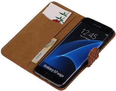 Slang Bookstyle Wallet Case Hoesjes - Geschikt voor Samsung Galaxy S7 Edge G935F Bruin