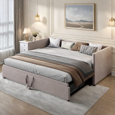 Dailygoods- Slaapbank 2 Persoons Uittrekbaar - Logeerbed - Multifunctionele Slaapbank - Fluwelen Bank - Robuuste Lattenbodem - Belastbaarheid 300 kg - Bankbed