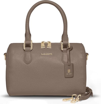 Lazarotti Leren Handtas Schoudertas Bologna Leather Bowling Bag Taupe