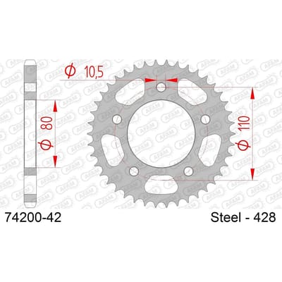 Stalen motortandwiel achteraan Afam 428 42 dents