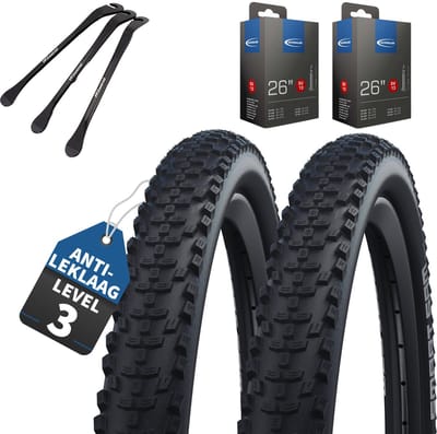 2-delige set Schwalbe fietsbanden Smart Sam K-Guard HS624, 26 inch x 2.10 inch buitenband (54-559), met binnenbanden SV / Frans ventiel + 3 MSZweirad bandenlichters