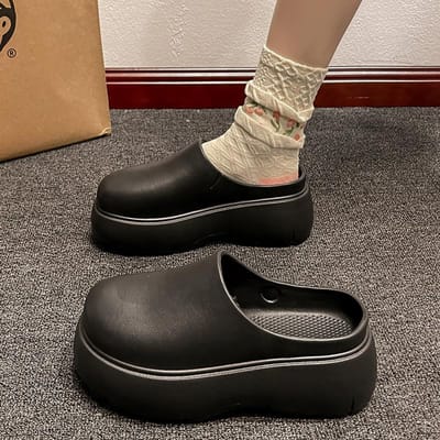 Zomer Strand Dikke zool Eva Slippers Dames Dik platform Indoor familie Slide Dames Lichtgewicht antislip dikke zool 2025 38-39 black