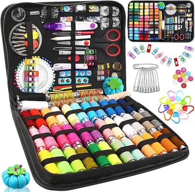 Famanu 304pcs Naaiset,Naaikit, Premium Naaibenodigdheden Bevat 43 Rollen Garen met Gereedschapsset,Draagbaar Naaigereedschap voor Thuis,Naaitoebehoren voor Thuis,Op Reis en in Noodgevallen