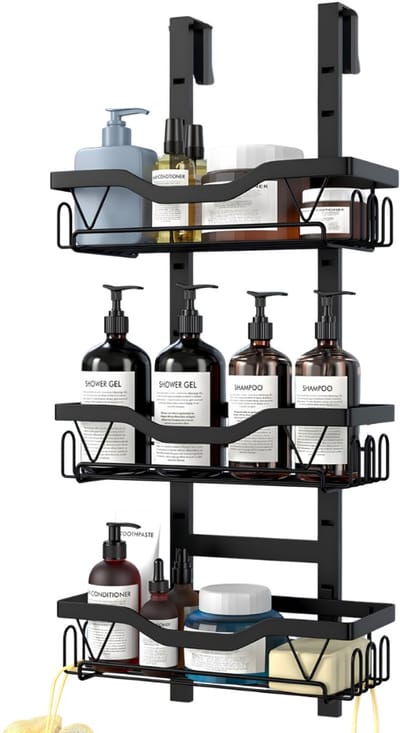 KAD® Doucherek - 3 Niveaus - Doucherek Zonder Boren - Doucherek Hangend - Zwart - 17cm x 29cm x 62cm
