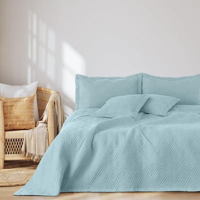 Famanu - Sprei 240x260 cm lichtblauw, dubbelzijdig ultrasoon stiksel